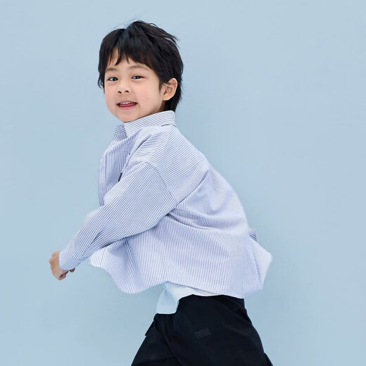 Heilan House (HLA) long-sleeved fashion shirt children's clothing 26 spring new 100% cotton lapel striped tops boys' shirts light blue stripes 02 110 /56