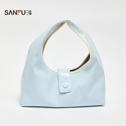 Sanfu (SANFU) handbag spring simple Korean relaxed fresh and gentle double back hobo bag texture women's bag 519818 blue small