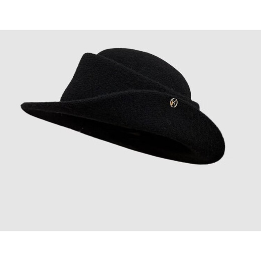 U&MUDI French Hepburn style elegant black top hat women's autumn and winter retro face-showing small curled woolen hat fisherman hat black