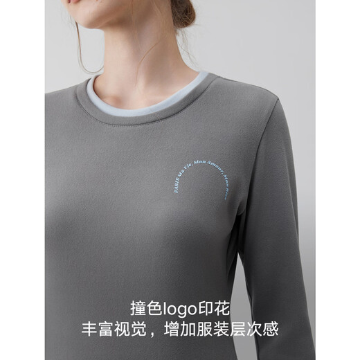 ELLE casual suit women's autumn pajamas German velvet warm can be worn outside blue gray contrast casual home wear new style light gray M