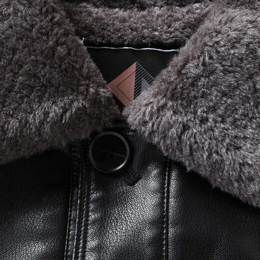 Dibinze large size men's leather jacket loose plus fat enlarged lapel warm jacket fat man jacket black L