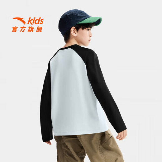 ANTA Children's Pure Cotton Long-Sleeved T-Shirts for Boys and Girls Knitted Long-Sleeved Shirts 2026 Spring and Autumn New Teenagers New Year's Clothes Spring and Autumn Long T-Shirts Eagle Feather Gray 5401-3 100 cm Children