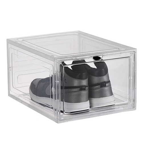 Yusenyi Magnetic High-top Sneaker Box Hard Plastic Thickened Solid Color Storage Box Acrylic Shoe Cabinet Shoe Rack Space-Saving Artifact 8349 Open Gray 3 Pack 34x26.5x18.5cm