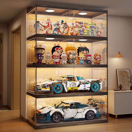 Yusenyi Figure Display Cabinet Suitable for Decoration Doll Models Transparent Storage Display Rack Six-sided Full Hard 4-Layer 80cm+ Black Upgraded Thickening Stable and Durable