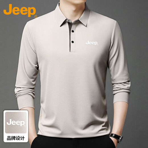 JEEP Jeep long-sleeved t-shirt men's autumn and winter business casual lapel polo bottoming shirt men's beige XL