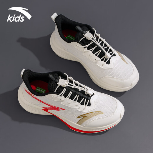 ANTA children's sports shoes for men and older children 2026 spring and autumn new dense mesh breathable shock-absorbing buckle one-leg running shoes ivory white/fire red/metallic gold 33 foot length 20.5cm