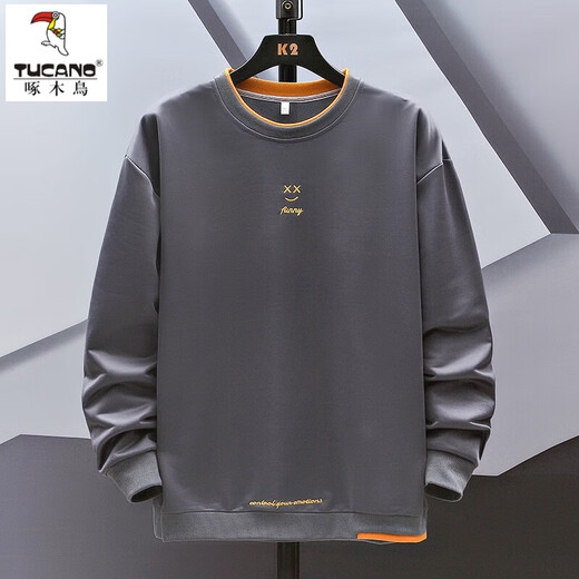 Woodpecker (TUCANO) Hoodless Large Size Sweatshirt Men's Spring and Autumn Vacation Two Pieces Fatty Large Size Men's Tops Plus Fat Long Sleeve T-Shirt FJA363-G85 Military Green XL Recommended 135-150Jin Jin is equal to 0.5 kg