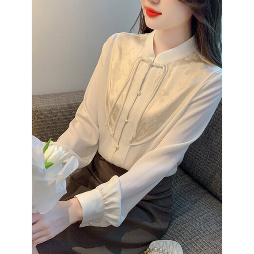 Playboy (PLAYBOY) Early Spring 2026 New Spring Clothes National Style Plate Button New Chinese Style Shirts Women's Simple Versatile Tops Western Style Small Shirts Official Flagship Apricot Color S 80-95Jin Jin is equal to 0.5 kg