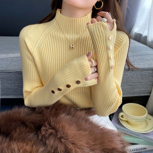 Blue half turtleneck bottoming shirt for women in autumn and winter 2025 new style knitted sweater mid-collar western style top baby blue S S