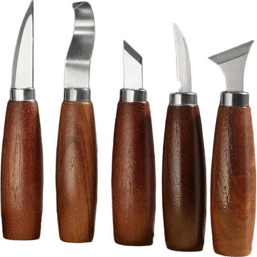 Honggong woodworking carving knife round handle walnut student handmade DIY wood carving tool set wood chipping knife scraping wood digging knife