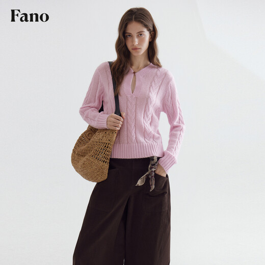 Fano studios Fan Luo Fano pink gentle mohair sweater for women 2026 spring one button hollow V-neck cable tie top pink ready stock M