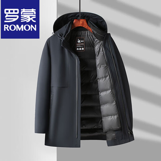 ROMON Dad's New Down Jacket Men's Removable Liner Mid-Length 90 New National Standard White Goose Down Thickened Winter Outer Black M 170/