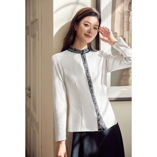 MORELINE Mulan Light Luxury Elegant New Chinese Style Silver Knitted Shirt Women's 2026 Spring New Age-Reducing Whitening and Slimming Shirt Yunmi White M