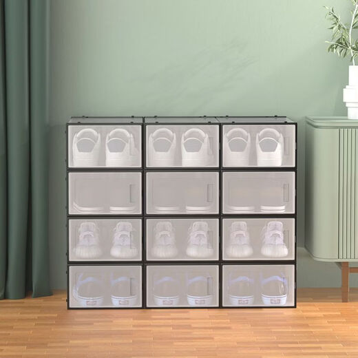 Fantasy Shoe Box Transparent Storage Box Thickened Simple Shoe Rack Plastic Shoe Cabinet Dust-proof and Moisture-proof Dormitory Shoe Box for Household Use Within 43.5 Sizes Brand New Fourth Generation Front and Back Double Frame Style Samurai Black 6 Pack