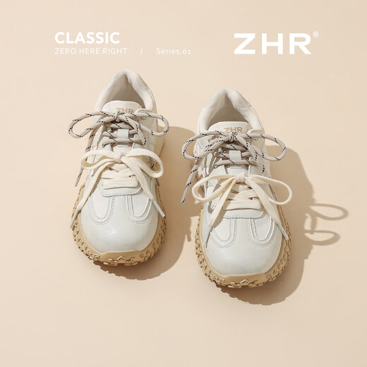 ZHR Zeze Dexun Shoes Women's 2026 Spring New Thick-soled Heightening Sports Shoes Women's Retro Style Women's Shoes KS299 Beige 37