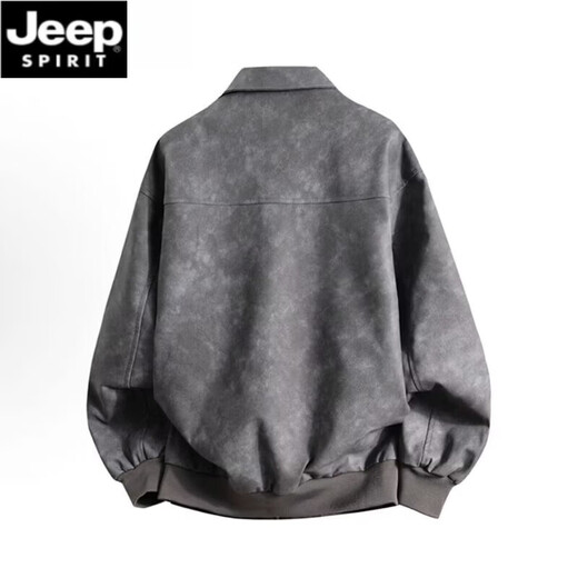 JEEP SPIRIT Jeep leather jacket men's spring and autumn American retro jacket couple coat women's wasteland style winter velvet top ins Free a bag of sachet - dark gray XL 130-150Jin Jin is equal to 0.5 kg