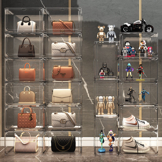 Yusenyi AJ shoe box hard box fully transparent magnetic side opening acrylic bag hand storage box thickened shoe rack shoe cabinet PP high transparent white magnetic suction 1 pack