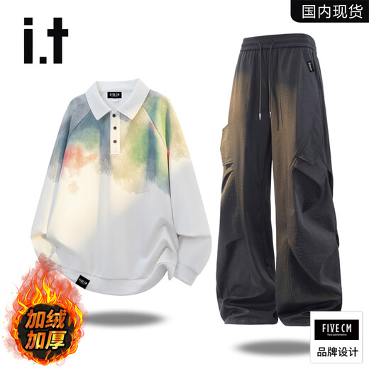 FIVE CM it 5cm casual sports suit men's autumn and winter American tie-dyed sweatshirt and casual pants two-piece set TZ3210+K008 black (spring and autumn) XL (120-140Jin Jin equals 0.5kg)