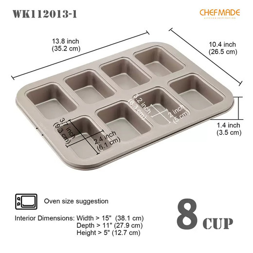 Yusenyi chefmade pound breakfast square 8-cup mini school cake hot dog kitchen snow mold Feinan bread baking tool Feinan snow mold Feinan snow mold 1g