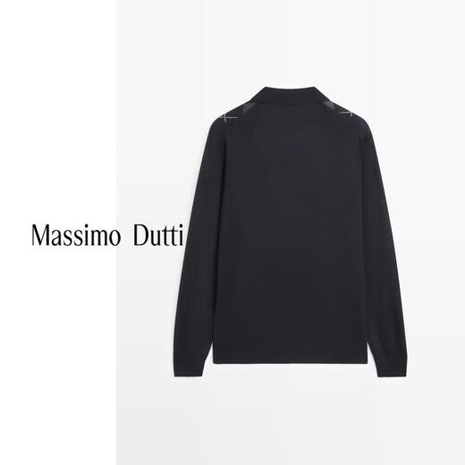 Massimo Dutti new season special 2026 men's classic retro diamond pattern high-end Polo collar long-sleeved sweater 01190218 Navy Blue M (180/96A)