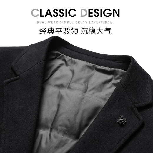 SHANSHAN Shanshan Men's Plush Suit with Wool Jacket Business Casual Versatile Warm 90 Duck Down Woolen Suit Jacket Black 56/195