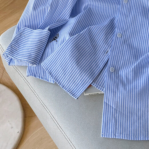 TonLion long-sleeved striped shirt for women 2026 new women's summer small blue casual jacket temperament top bl
