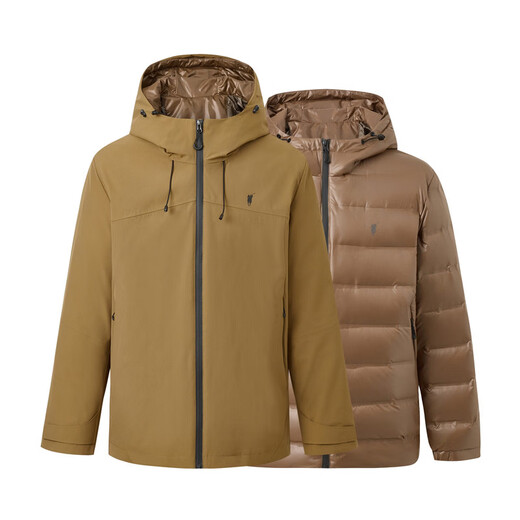 POLOWALK Three-Wear Men's Down Jacket 2025 Winter New Retro Casual Hooded Jacket Earthy Yellow Down Filling Approximately 79g~99.7g M 170/M