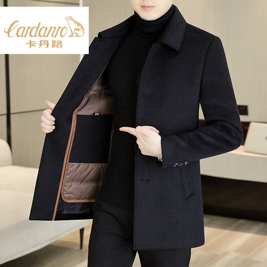 CARDANRO luxury brand high-end men's wool coat 2026 mid-length spring and autumn business casual fashion windbreaker black XL 180