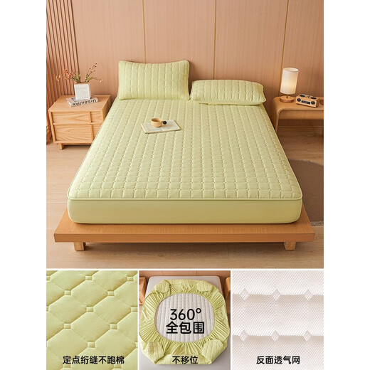 Fantasy Antibacterial Class A pure cotton brushed thickened fitted sheet Anti-slip Simmons cover three-piece set New sandwich warm cyan Breathable mesh on the reverse Single piece fitted sheet 120x200cm Suitable for 528cm bed