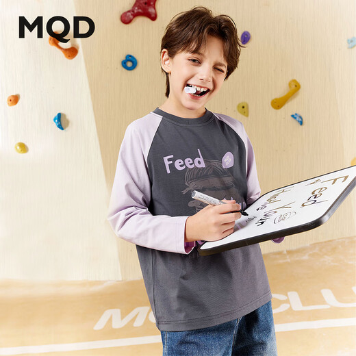 MQD Boys American College Style Contrast Color Raglan Sleeve Cartoon Girls Long Sleeve T-Shirt
