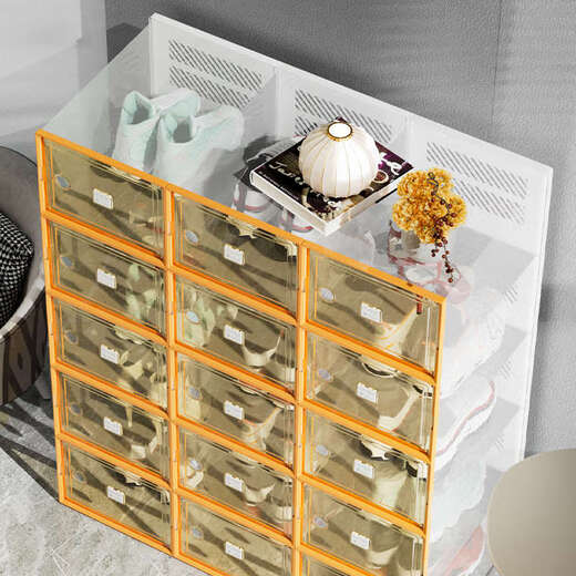 Yusenyi Shoe Box Storage Box Transparent Shoe Cabinet Dormitory Shoes Space-Saving Drawer Folding Sneakers Plastic Shoe Rack High Translucency Can Hold Size 42 Small Orange 8 Pieces 0x0x0cm