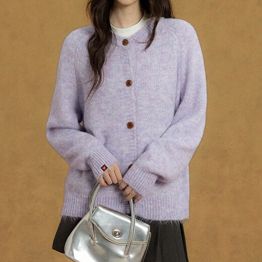 CHOCOOLATE it Women's Classic Gentle Style Purple Cardigan Sweater Women's 2026 Spring New Soft Waxy Cotton Wool Sweater Purple Official Authentic One Size