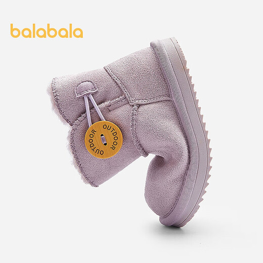 Balabala children's shoes children's snow boots for boys and girls cotton boots thickened velvet mid-calf boots winter boots warm shoes mid-top button-purple tone non-slip and water-repellent 24 (foot length 14.3-14.7/inner length 15.7)