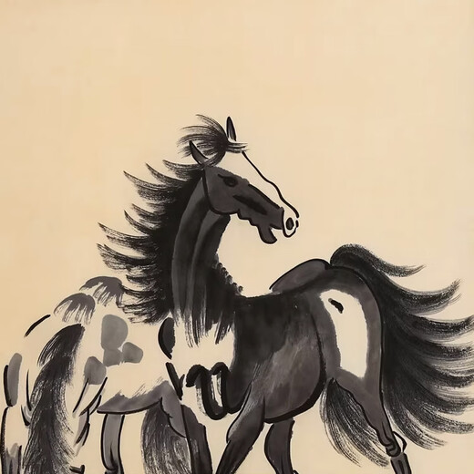 Celebrity calligraphy and painting Xu Beihong Celebrity hand-painted calligraphy and calligraphy Authentic Chinese painting art auction collection ink painting prints decorative painting <Double Horse> calligraphy and painting hanging painting oil painting 99X54CM