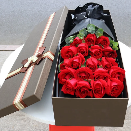 Laiji Flower Express rose gift box bouquet to express love for girlfriend birthday gift nationwide delivery 19 red rose gift box-romantic style