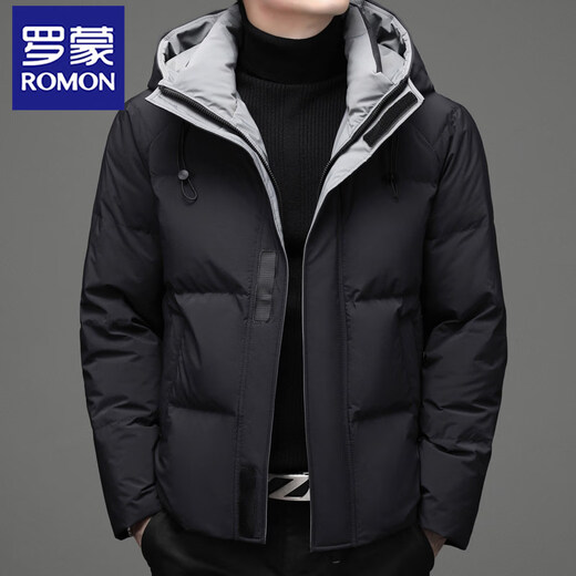 ROMON Autumn and Winter 2026 New Men's Down Jacket Hooded Thickened Warm Short White Duck Down Men's Jacket Trendy Red L 175/92A Recommended 120-140Jin Jin equals 0.5 kg