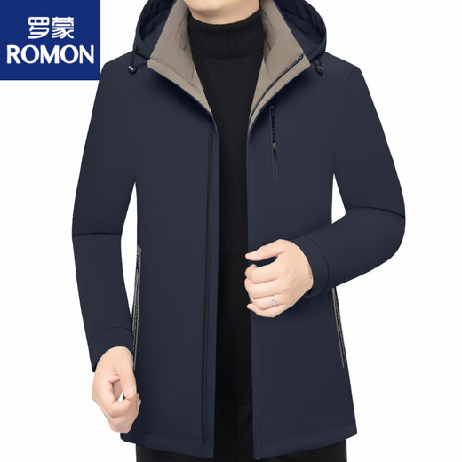 ROMON Business Hooded Down Jacket Men's 2026 New Lightweight Warm Removable Liner Thickened Jacket Navy Blue Removable Liner M 170 90-120Jin Jin is equal to 0.5 kg