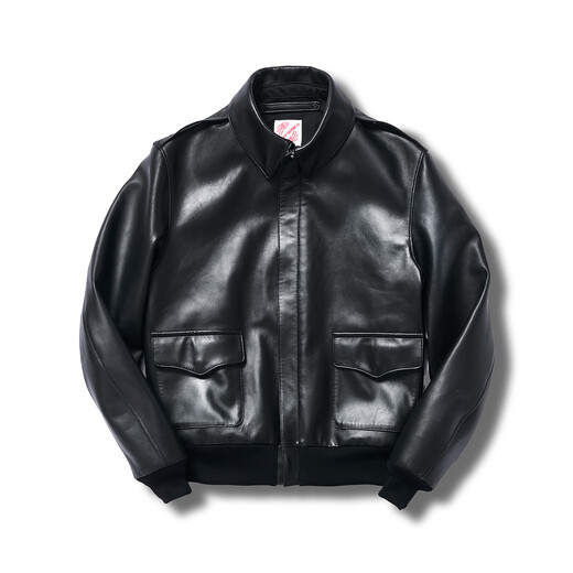 Children who are tired of playing A2 flight jacket comfortable version French Bodin lambskin riri zipper classic khaki retro leather jacket French Bodin-Joyeux Plonge Pro lambskin #black S