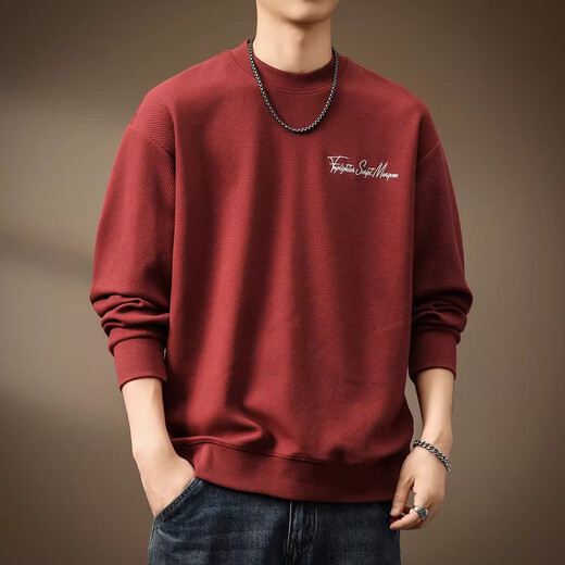 Noble color high-end heavyweight round neck sweatshirt men's trendy brand loose large size spring and autumn printed top pullover long-sleeved T-shirt