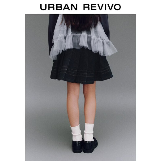 UR2026 Spring New Children's Clothing Girls Casual Elastic Waist Pleated Denim Skirt UGH860002 Indigo 110