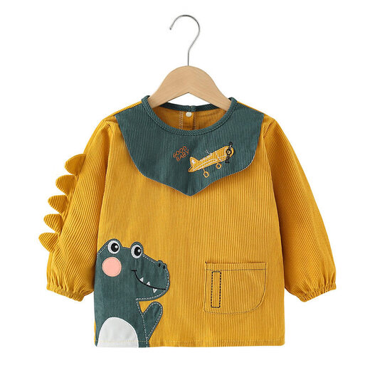 Shijanu Western Style Waterproof Bib Back-to-Back Dressing Kindergarten Drawing and Eating Anti-Dirty Dinosaur Cover Light Blue 100 Recommended for 0-2 years old