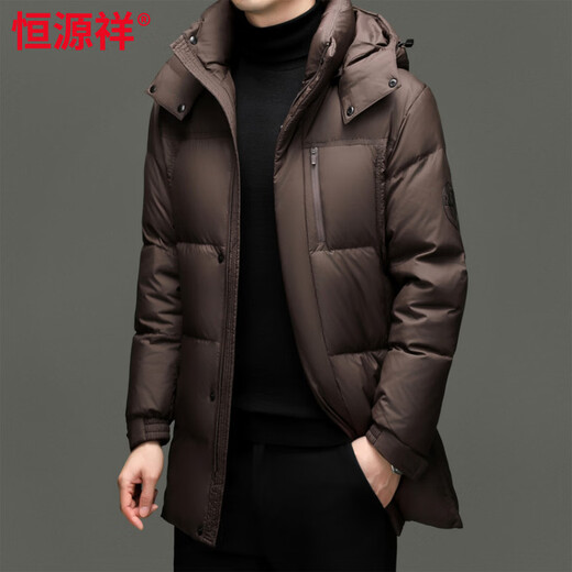Hengyuanxiang Down Jacket Men's 2026 Winter White Duck Down Mid-Length High Filling Middle-aged Dad Men's Jacket Brown M 170