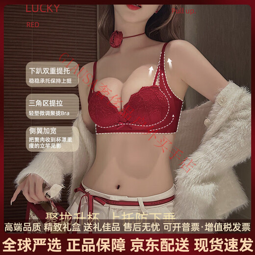 Agent Provocateur Light Luxury Brand Year of the Horse Ben Ming Nian Underwear for Women Red Small Breasts Gathered to Show Biggery Lace Panties for Wedding Bride Maroon-Suit 70A 32 (for good luck)