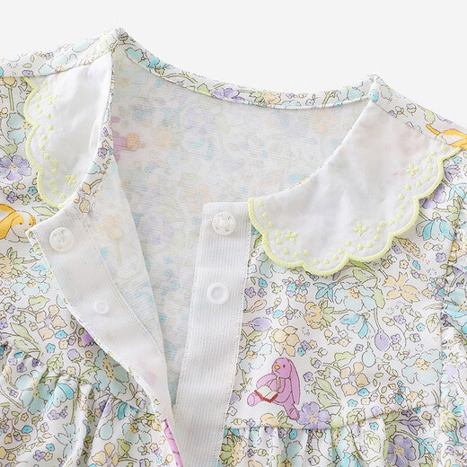 YEEHOO shopping mall same style baby jumpsuit for girls, home wear jumpsuit, summer cool short-sleeved jumpsuit, flower scroll embroidered collar, 59cm