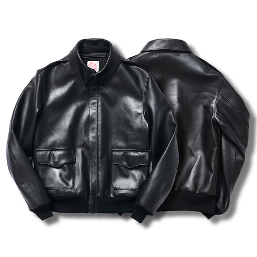 Children who are tired of playing A2 flight jacket comfortable version French Bodin lambskin riri zipper classic khaki retro leather jacket French Bodin-Joyeux Plonge Pro lambskin #black S