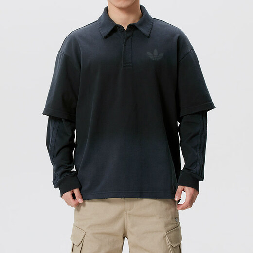 Adidas Clover Men's 2026 Spring New Sports and Leisure Long-Sleeved POLO Shirt KR5053 Carbon Black | KR5053 XL