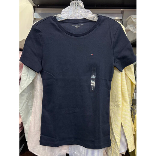 Tommy Hilfiger official flagship Tommy Qiuqiu women's comfortable cotton casual versatile round neck short-sleeved T-shirt 1# navy striped 4405 410 XS bust 76