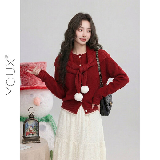 Youxiang Winter Snow Expression New Year's Gentle Atmosphere Red Sweater Women's 25 Winter New Lazy Style Top Retro Red S