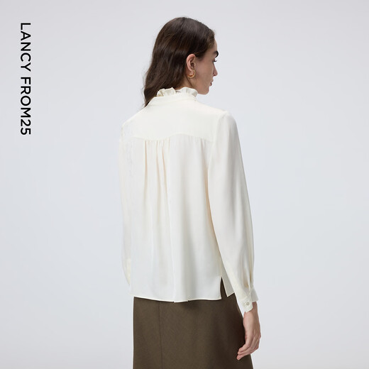 Langzi lace-up retro polka-dot shirt with earrings, elegant and gentle commuter style top for women, 2026 spring new style, off-white L