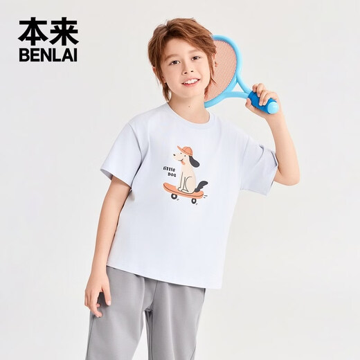 Benlai children's clothing antibacterial cool cartoon print loose children's short-sleeved T-shirt 2026 spring new style BTT460016 light blue 120